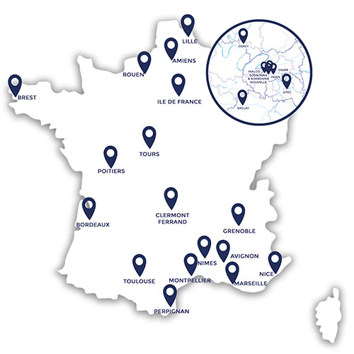 Illustration de la carte de France et des différentes universités intégrant le programme Aspie-Friendly